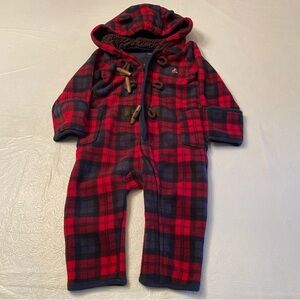 Baby GAP One Piece Fleece Lined Coverall Red and Black Plaid- Size 6-12 mon